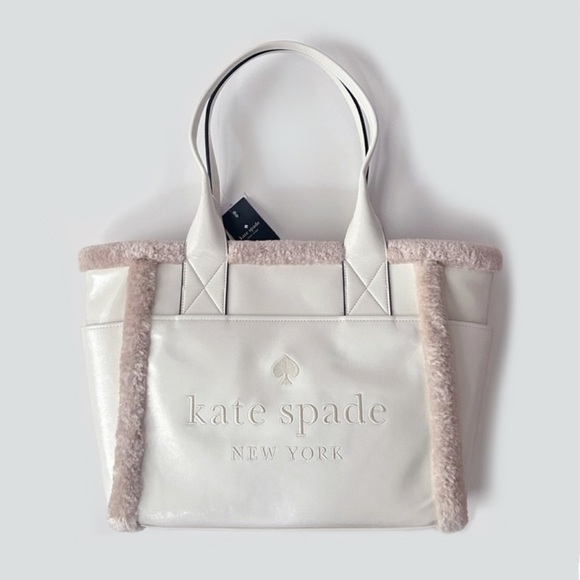 ♠️Kate Spade Jett Shearling Trim Large Tote Bag, Meringue White NWT - Picture 7 of 9
